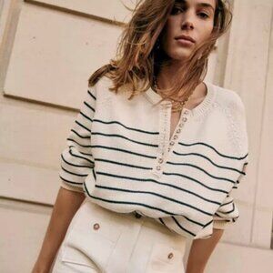 Sezane Leontine Jumper Striped Ecru/Black - Size Large
